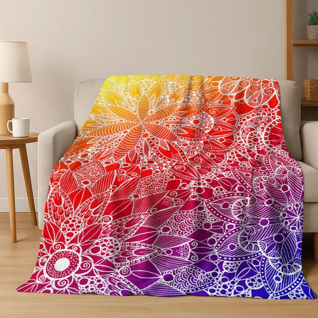 Rainbow Mandala Flower Chakras Yoga Bohemia Art Flannel Blanket,Cozy Soft Throw Blanket for Home Bedroom Bed Sofa Cover Kid Gift