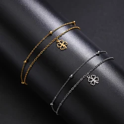 Cazador Four Leaf Clover Bracelet for Women Stainless Steel Lucky Jewelry Double Chain Bracelet on Hand Birthday Gift 2024 New