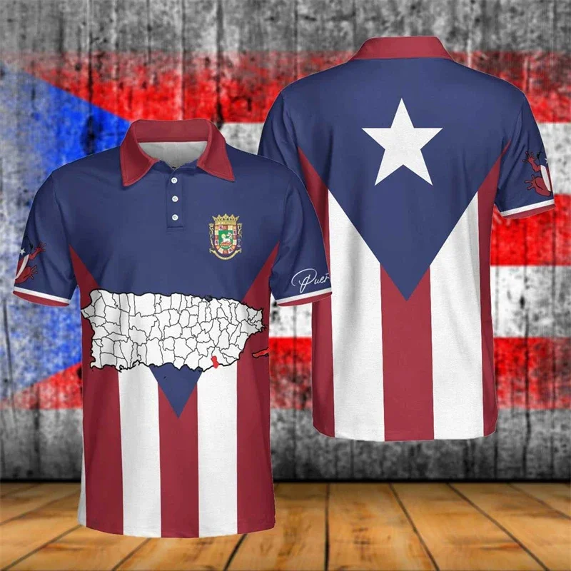 

Puerto Rico Flag Map 3D Print Polo Shirts For Men Clothes Casual Hawaiian Flower Frog POLO Shirt Kids Jersey Jersey Short Sleeve