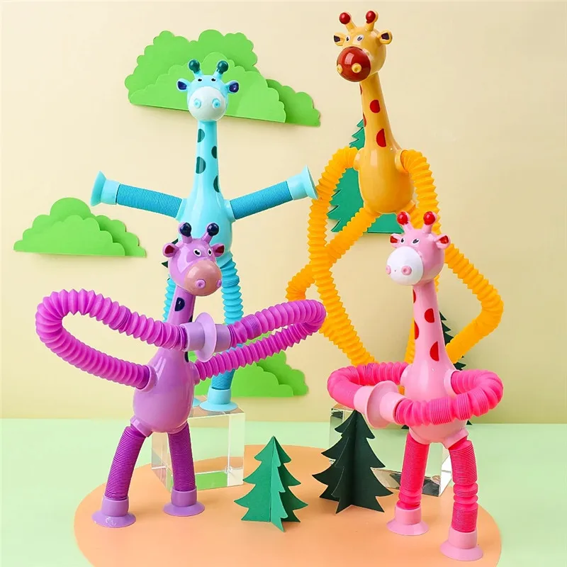 Children Suction Cup Toys Popular Anti-stress Telescopic Giraffe and Robot Hand Fidget Toys Bellows Squeeze Toy for Boy Girl