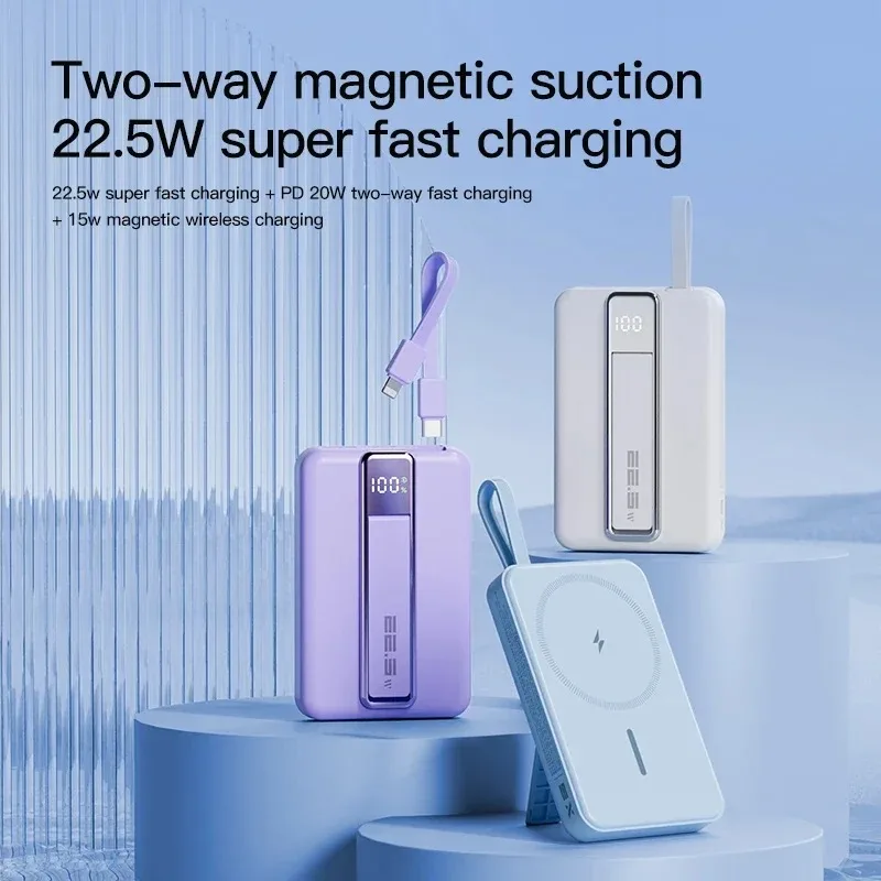 New 10000mAh Wireless Charger 20W Power Bank Magnetic Fast Charging With bracket Portable  External Battery For iPhone  Xiaomi