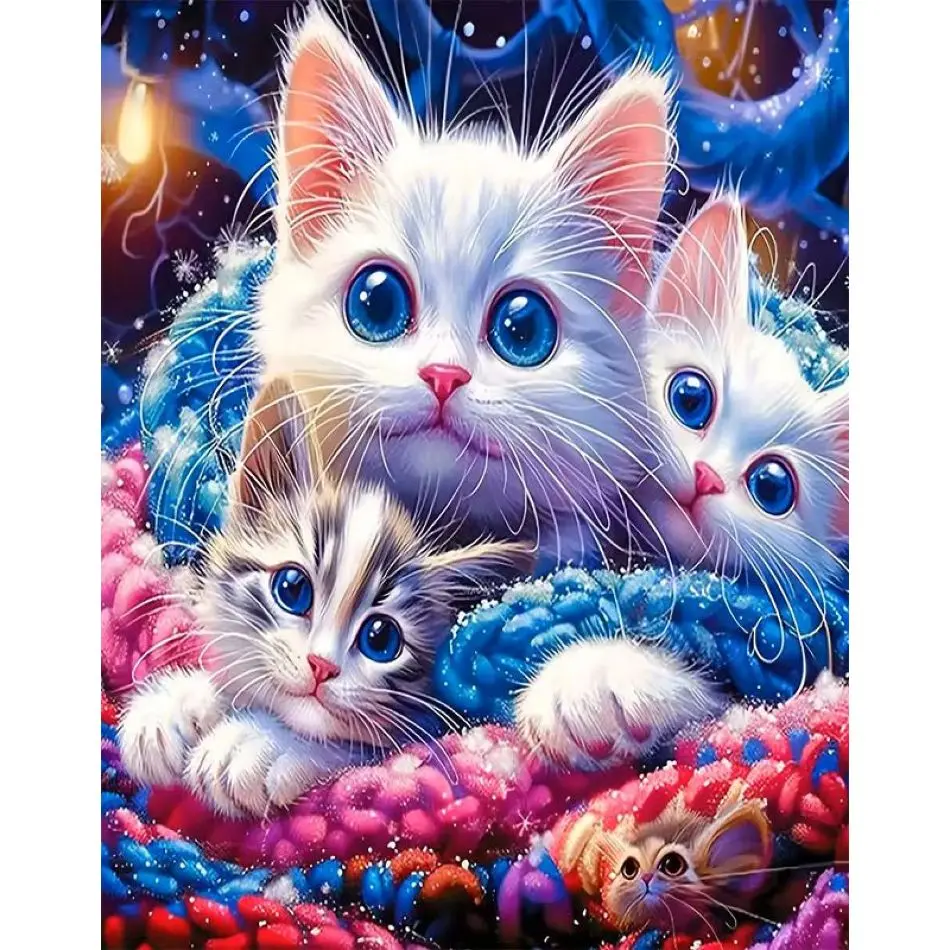 RUOPOTY - Kits de arte de diamantes para adultos, diseño de tres gatitos, arte de pared con diamantes, arte abstracto de animales, manualidades