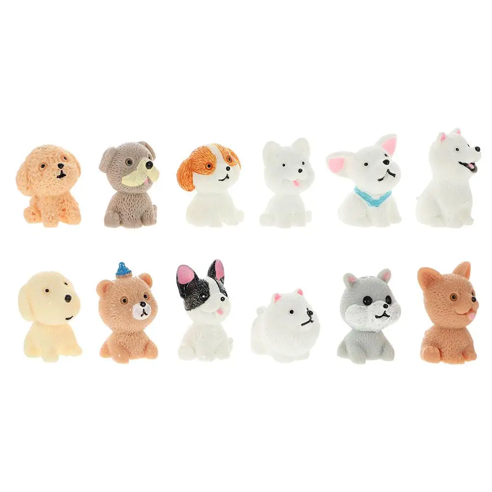 

12 Pcs Mini Puppy Ornament Cars Toys Dog Statues Miniature Animal Ornaments Resin Crafts Glass Figures Child Models