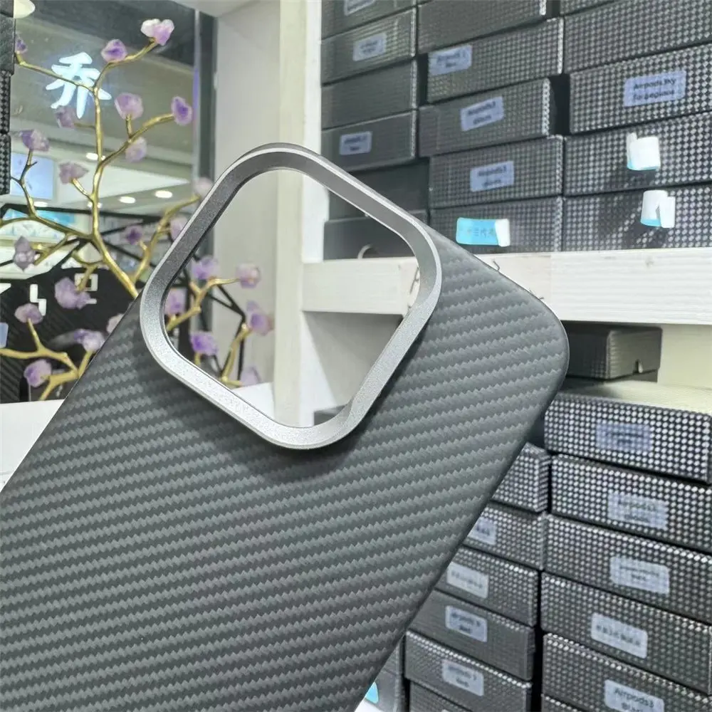 Magnetic Real Aramid Genuine Carbon Fiber Slim Case For iPhone 15 Pro Max MagSafe Camera Ring Bracket Cover