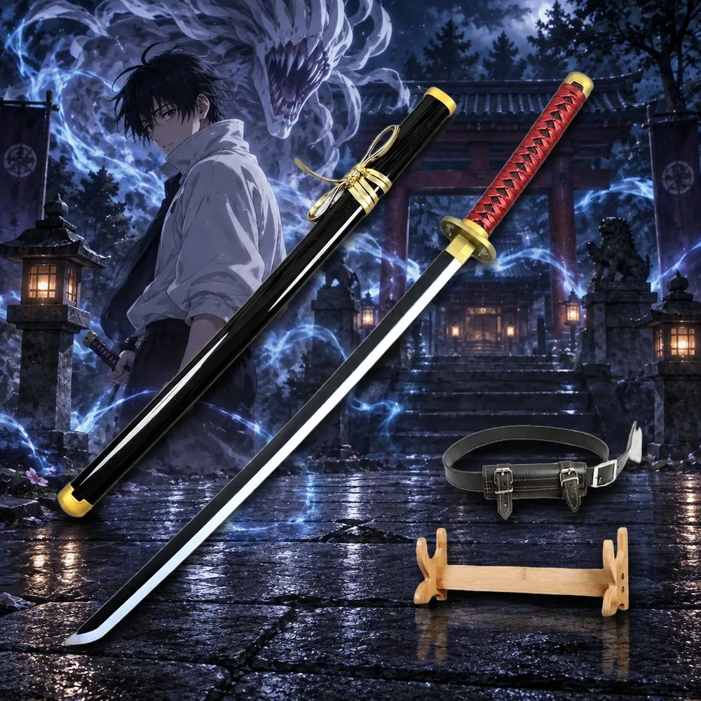 41inch Jujutsu Kaisen Yuta Okkotsu LED Light Up Japanese Katana Set Plastic Safe Unsharpened Stand Belt Set Cosplay Photo Prop