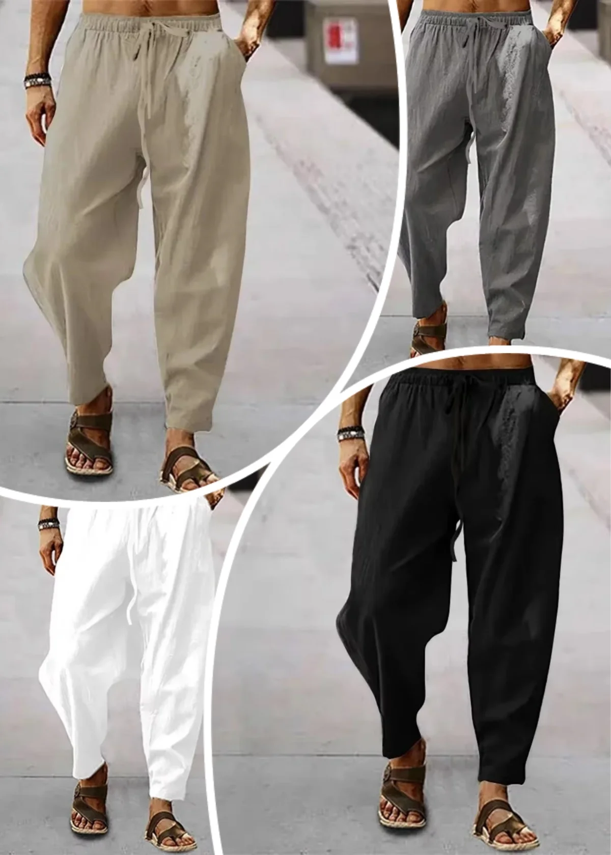 

Новые мужские стильные хлопковые льняные брюки, летние и осенние однотонные широкие брюки с высокой талией, мужские повседневные дышащие спортивные брюки
