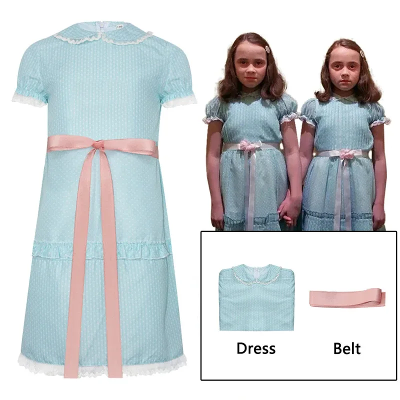 أزياء التوائم اللامعة التأثيرية فساتين الفيلم الزرقاء لعب الأدوار زي حفلات الهالوين كرنفال الزي للنساء والفتيات mj:3