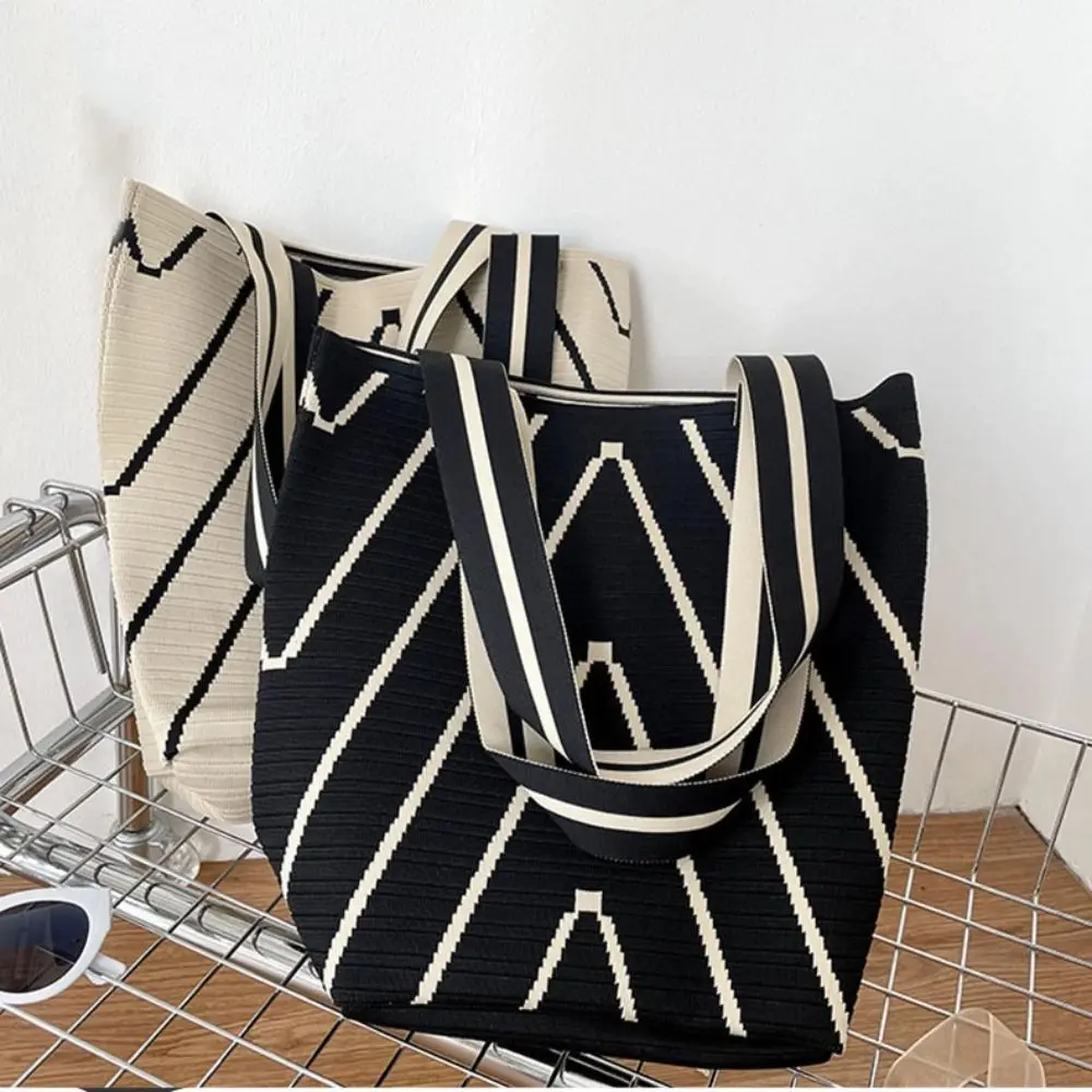 Large Capacity Knitted Handbags Casual Woven Shoulder Bag Handle Totes Women