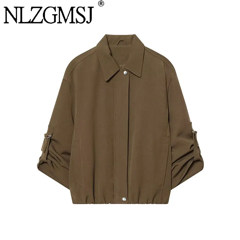 NLZGMSJ 2026 Spring Women Loose Jacket Curled Up Sleeve Zipper Loose Coat Female Casual Outerwear Y2K