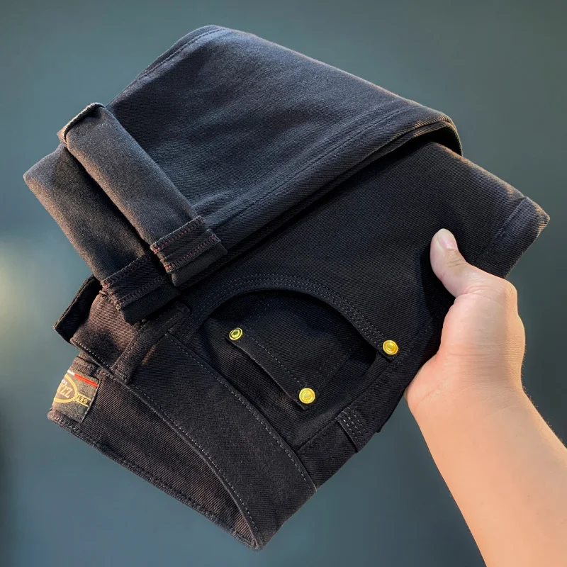 

Осенние черные мужские джинсы 2025, новая тенденция, маленькая прямая нога, повседневная элитная мужская одежда, эластичные брюки