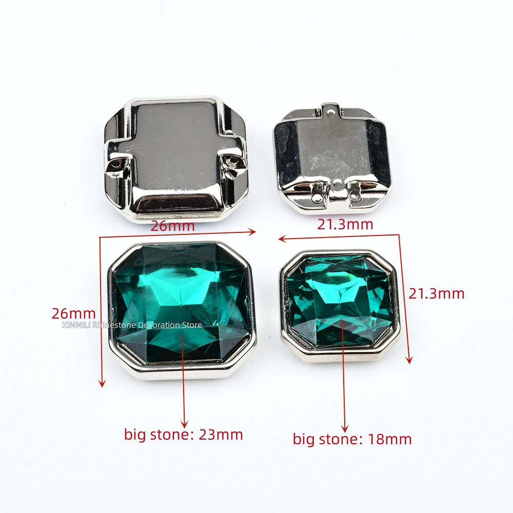 18mm 23mm Acrylic Square Crystal Stone with ABS Bottom Won't Catch Fabric Rhinestones Sew on Base for Garment Shoes DIY Needlewo