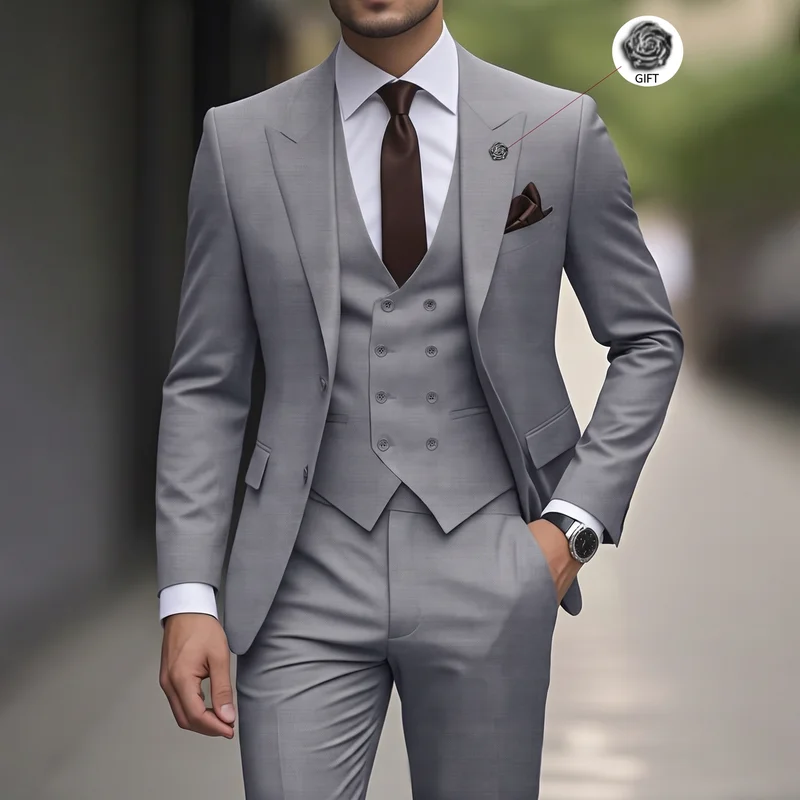 Men Formal Wear Wedding - Men's Slim-Fit Three-Piece Suit for Business