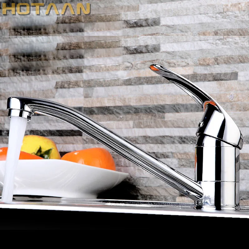 Hotaan Modern Kitchen Sink Faucet Mixer Cold and Hot Tap Single Hole Water Tap Rotate 360 Degrees Chrome Plated