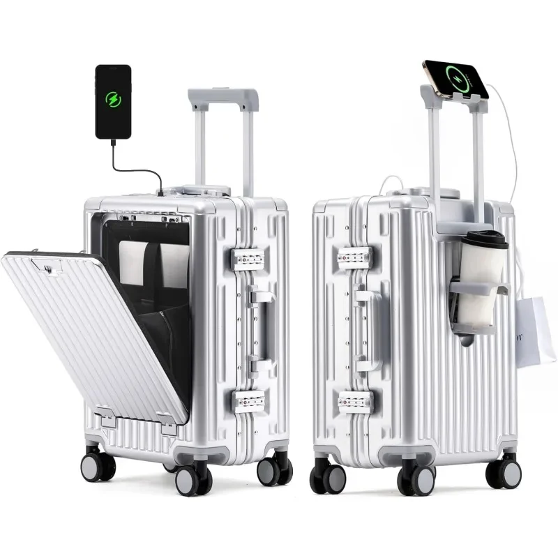 20-inch handbagage met bekertelefoonhouder en laptopcompartiment, pc-koffer met harde schaal