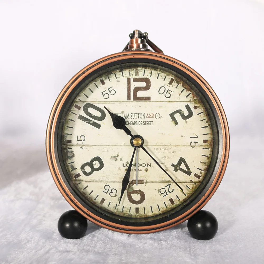 European Retro Wrought Iron Clock Creative Alarm Bronze Edge Black Silent Desk Clock Wholesale Factory Direct