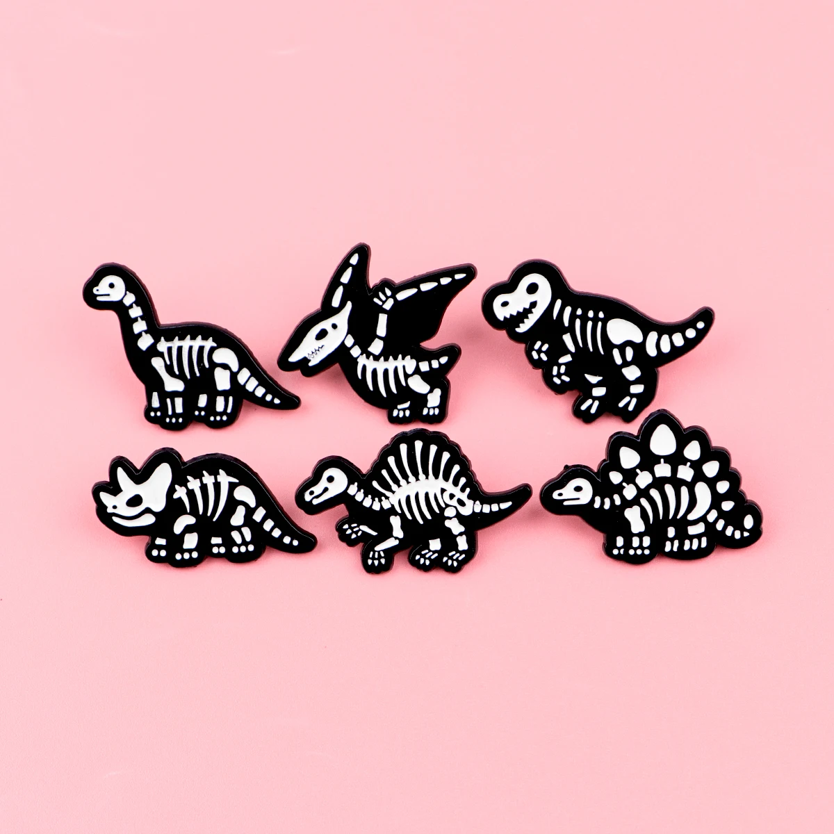 Cute Dinosaur Skeleton Enamel Pins Cartoon Fossil Bones Brooches Lapel Pins for Backpacks Fans Collectible Gift Jewelry