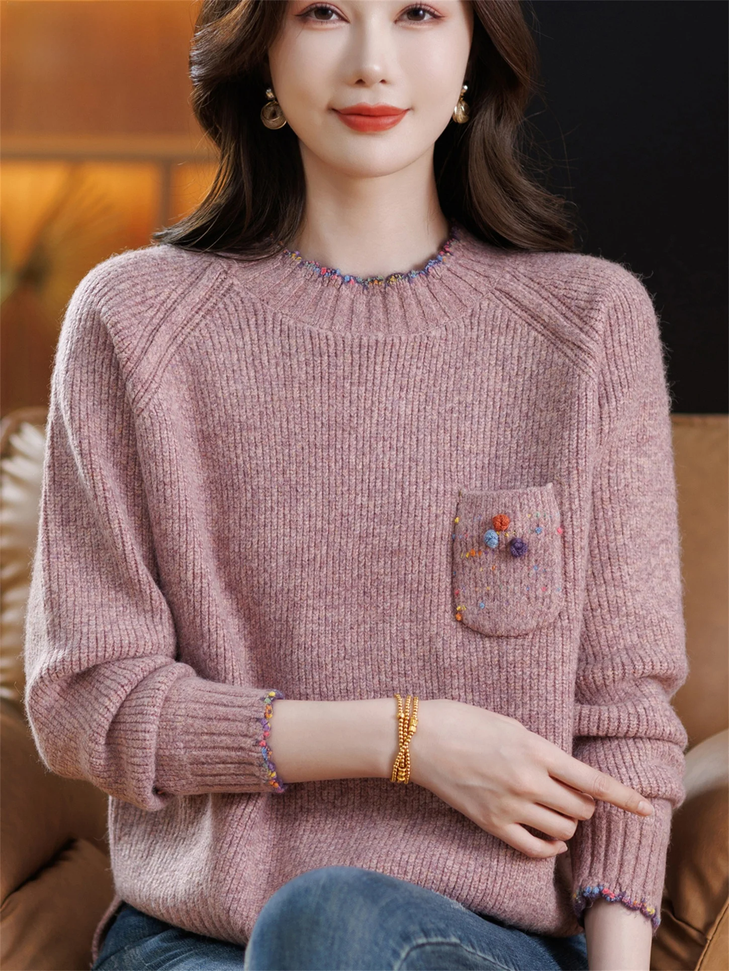 

Вязаный шерстяной топ с эффектом похудения для женщин среднего возраста, модный, простой, базовый, больших размеров, для мам