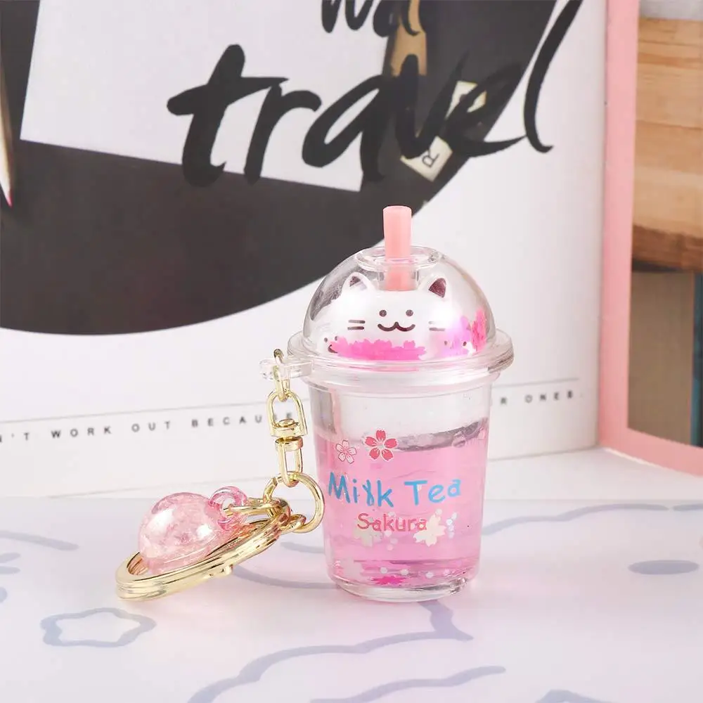 Gifts Fashion Bag Key Ring Kids Women Cartoon Ornaments Sakura cat Key Ring Key Holder Milk Tea Bottle Keychain Car Key Chain