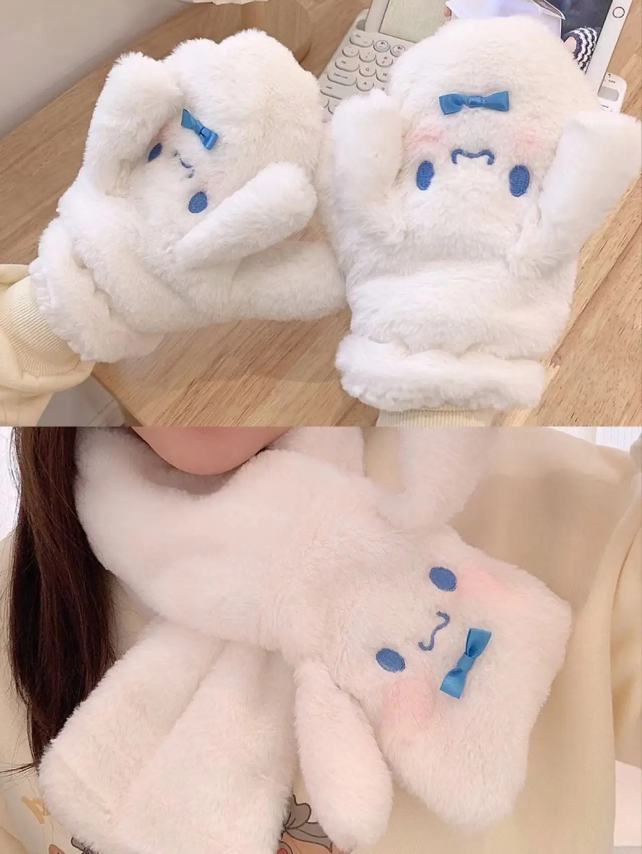 New Anime Sanrio Scarf Cinnamoroll Kawaii Cartoon Cute Thickening Warm Anti-Cold Hundred Match Plush Gloves Christmas Day Gift