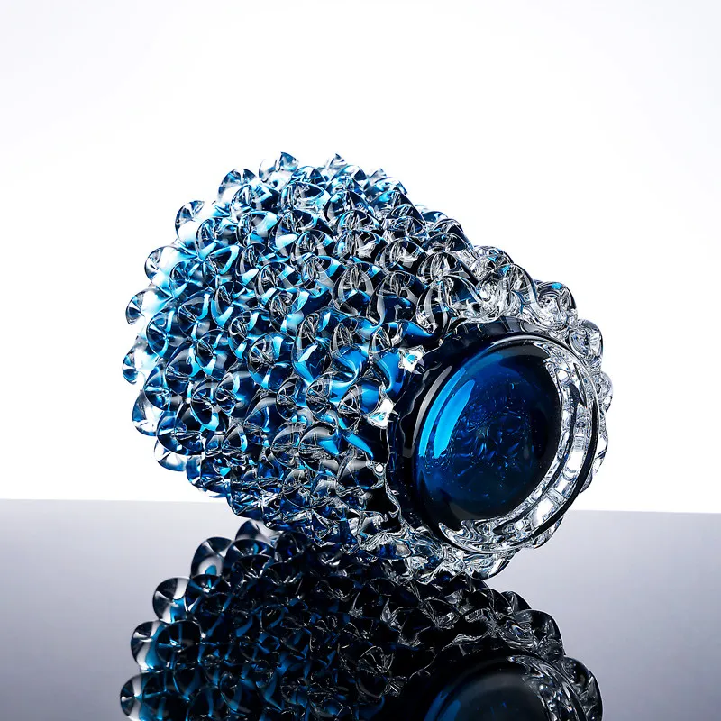 Blue Heavy Stacked Art Glazed Vase Ornament Modern Living Room Office Flower Arrangement