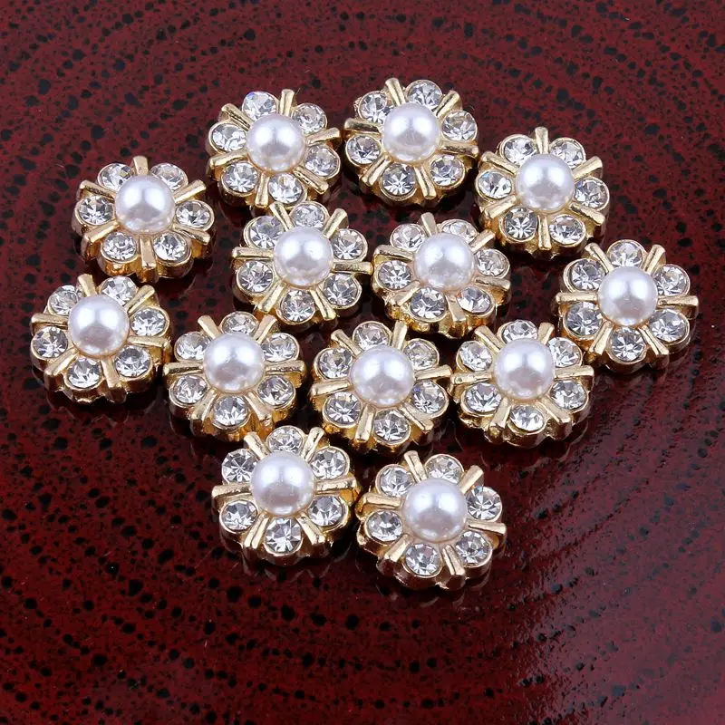 

120PCS Vintage Handmade Metal Decorative Buttons+Crystal Pearls Craft Supplies Flatback Rhinestone Buttons for Hair Accessories