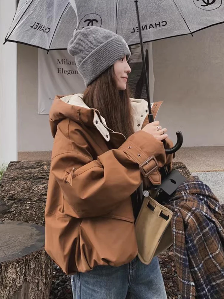 

Женская свободная рабочая куртка из хлопка с наполнителем, стеганое хлопковое пальто в корейском стиле, для повседневной носки, из нейлоновой ткани с принтованным дизайном, на молнии