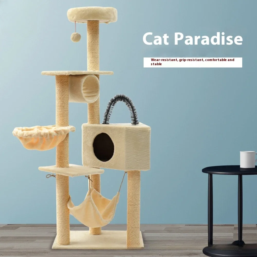 Multi-Layer Cat Tree House Sisal Rope Cat Scratching Posts Cover With Swing Hammock tClimbing Tower  Climbing Frame Stable