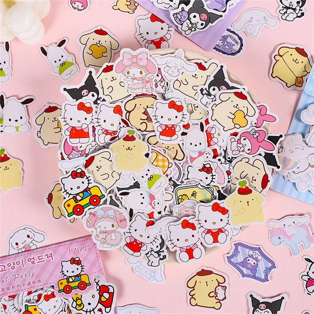 100 шт./пакет Kawaii милые наклейки Sanrio аниме дети DIY Hello Kitty Kuromi My Melody креативная чашка справочник Декор наклейка подарки