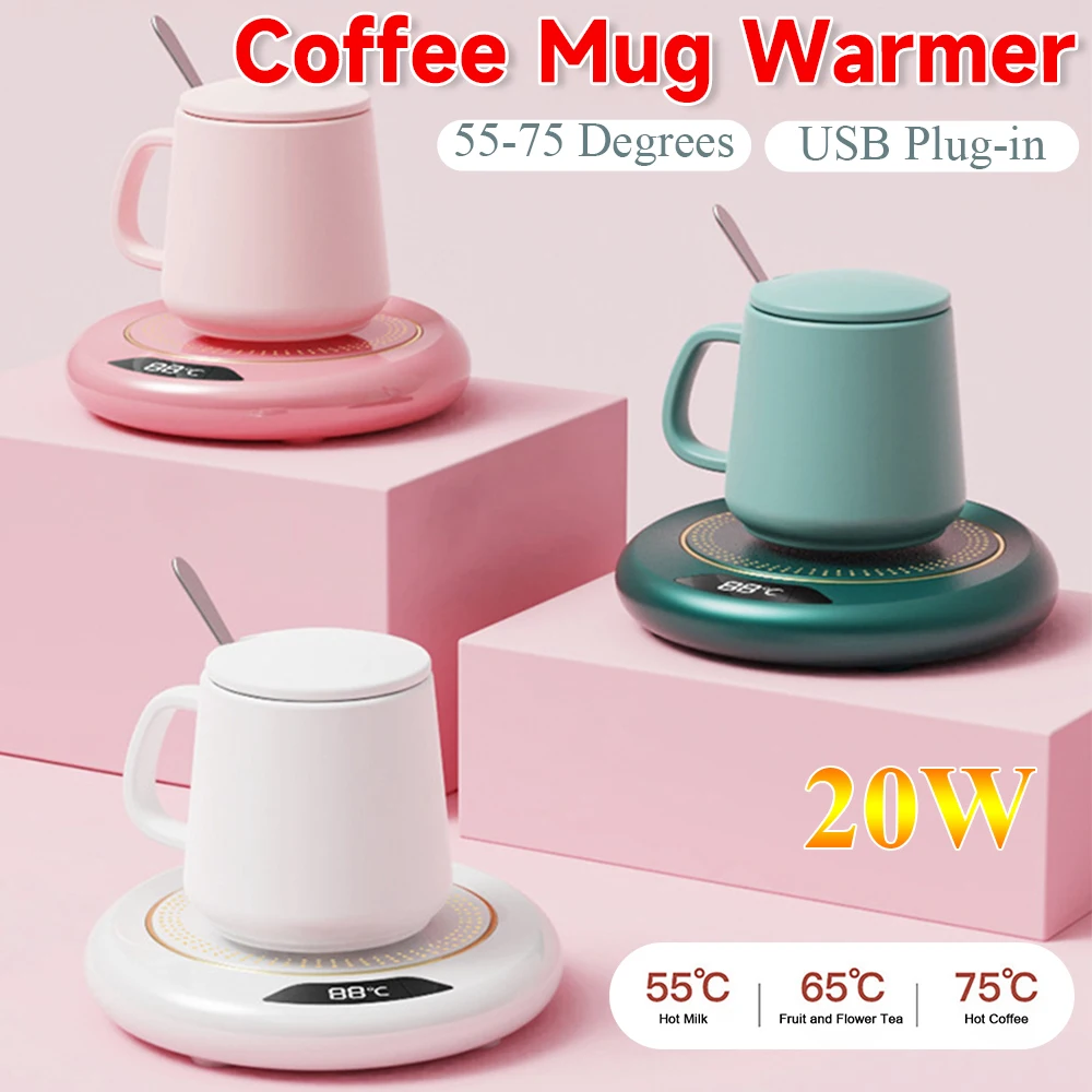 Coffee Mug Warmer Thermostatic Hot Plate Milk Tea Water Heating Pad 3 Temperature Setting USB Pug-in Heating Coaster for Home