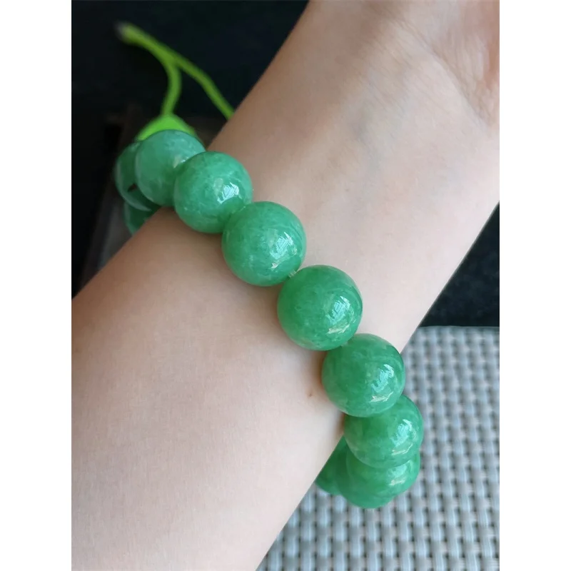 Myanmar Natural a Bracelet Bead Ice-like Full Green round Beads Jade 16 Pieces 73.58G