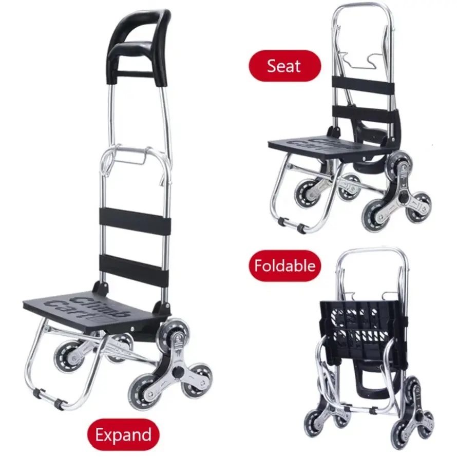 Foldable Stair Climbing Cart Trolly Cart with Wheel Heavy Duty Hand Truck with Bungee Cord Portable Folding Cart for Upstairs