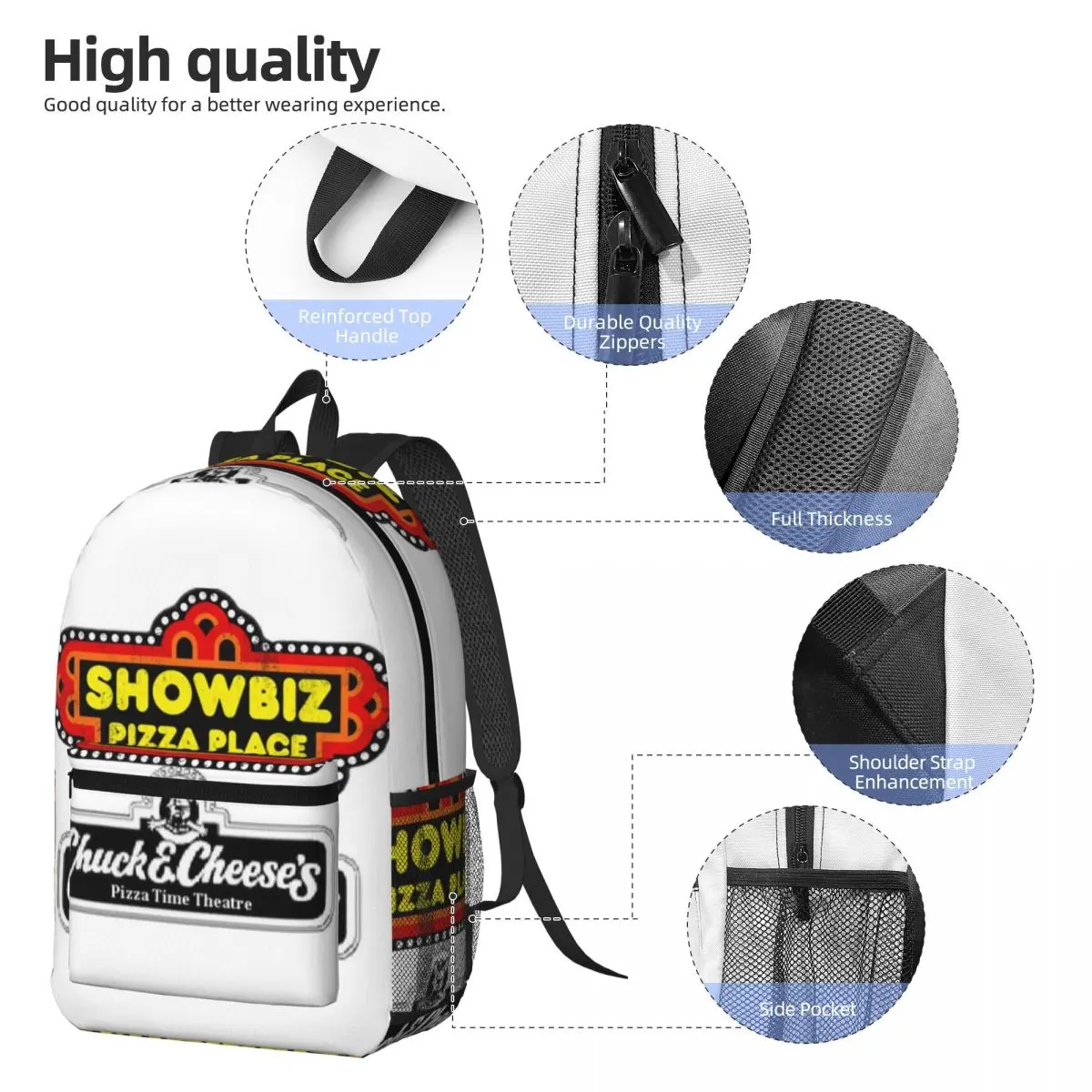 Chuck E Cheeses Pizza Time Theater Backpack Daypack Large Capacity Kids BookBag School Bag Shoulder Bags for Men Women
