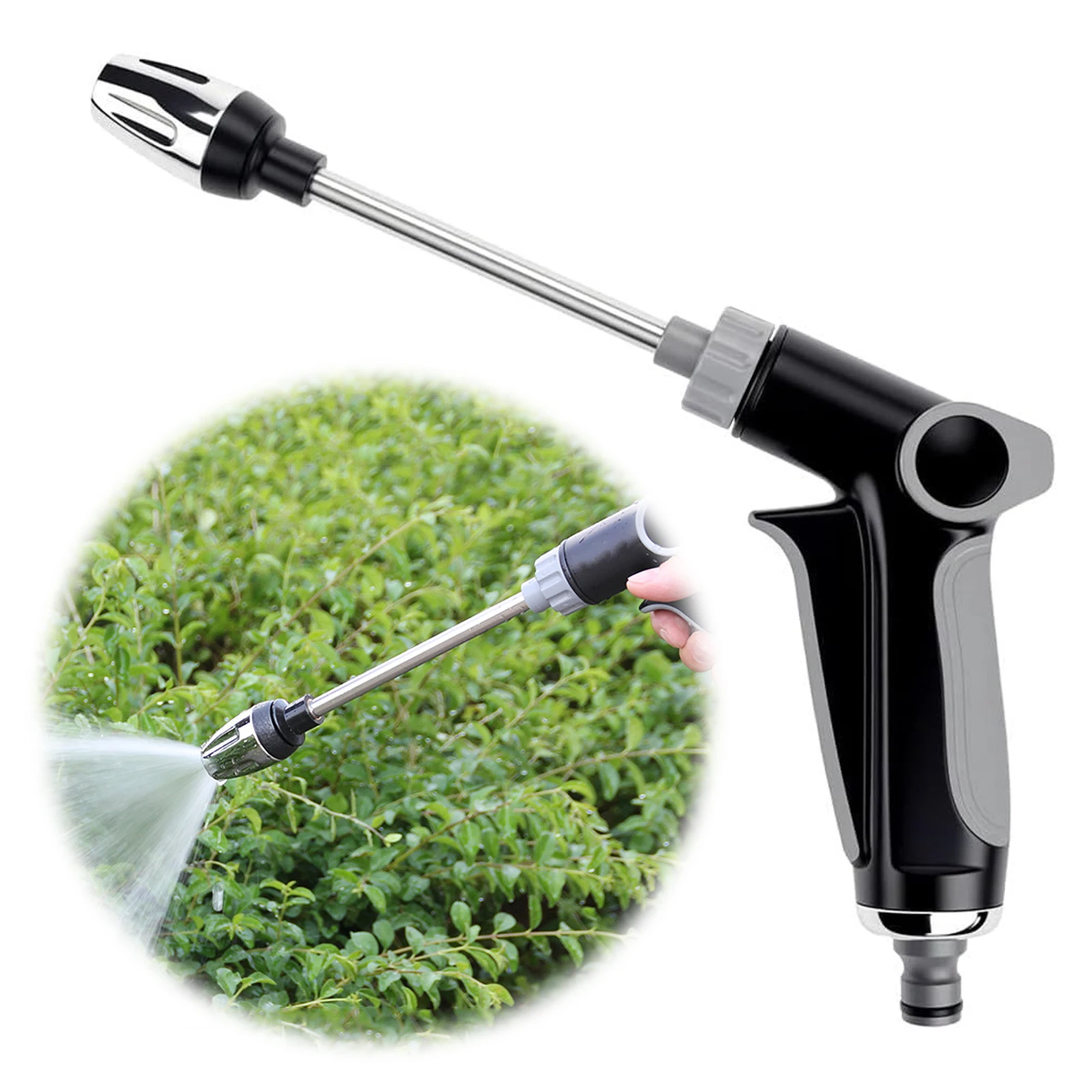 High Pressure Water Gun 360° Rotating Leakproof Hose Sprayer Fits 3/4in Expandable Hose for Car Cleaning and Pet Cleaning