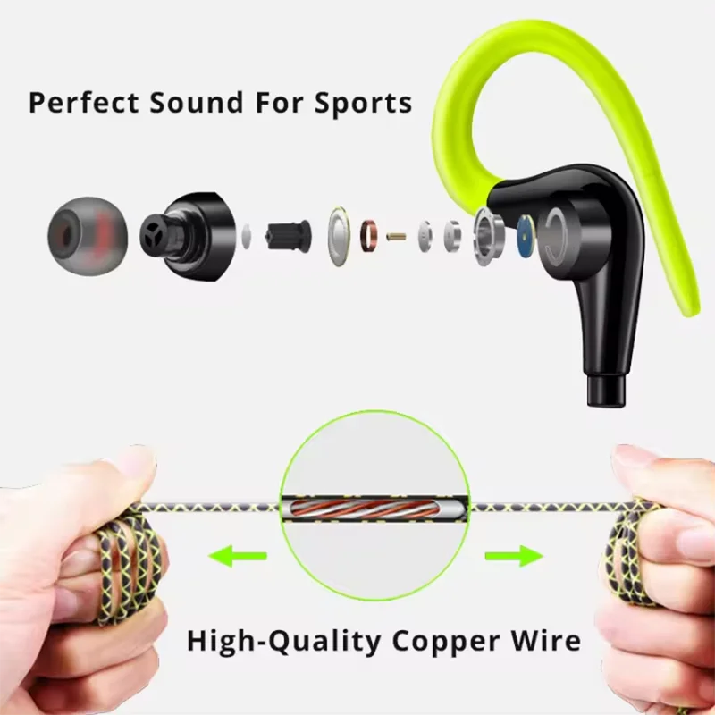 Sports Earbuds Wired With Micr Wrap Around Earphone Over Ear Hook in Ear Headphone for Workout Exercise Gym In-ear Phone Headset