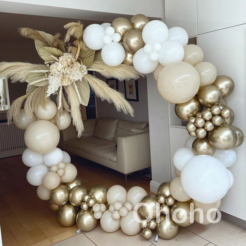 Chrom-Gold-Beige Ballongirlanden-Set Rustikale Hochzeits-Verlobungsdekoration Kindergeburtstag Babyparty Taufe