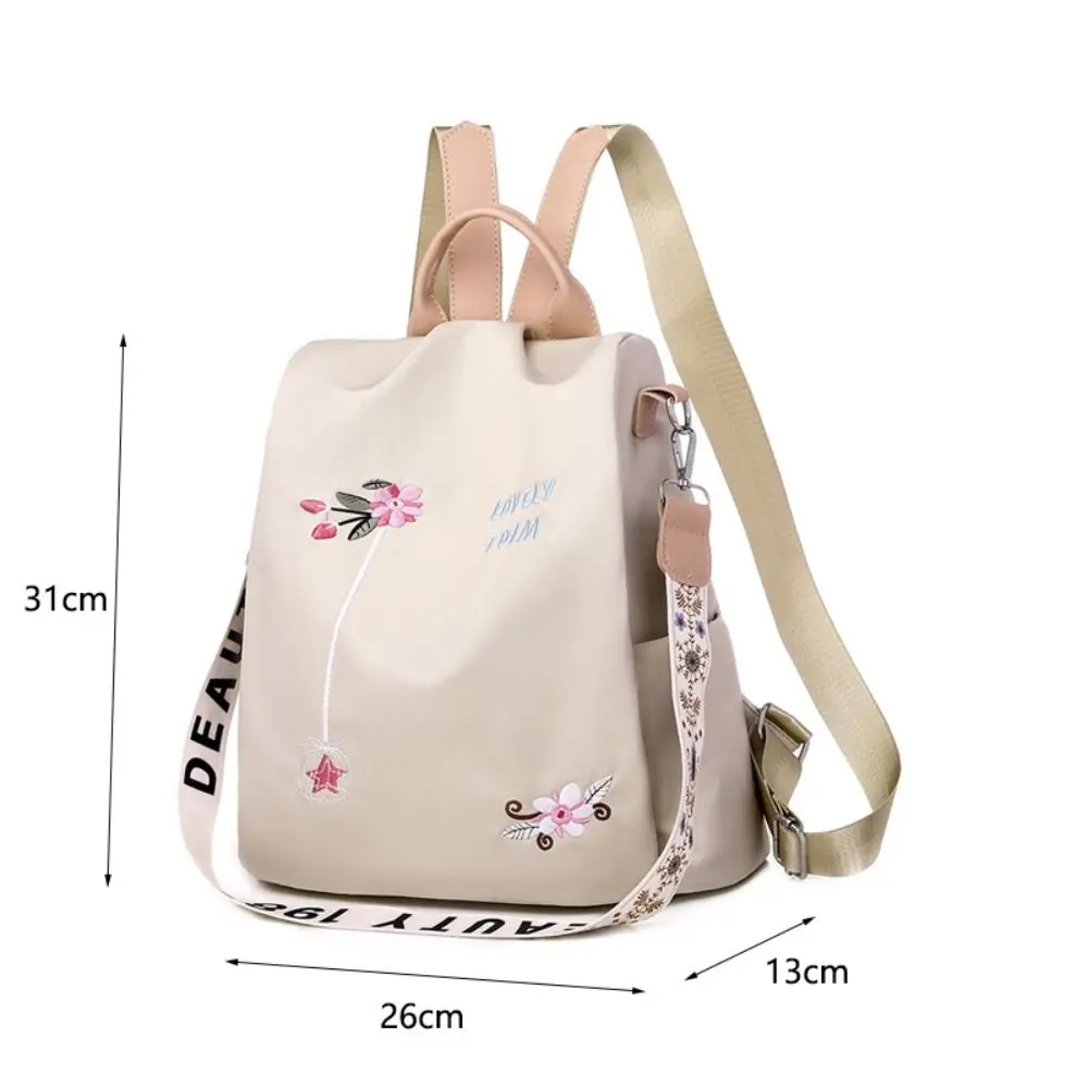 Waterproof Embroidery Backpack Large Capacity Zippered Student School Bag Anti-theft with Shoulder Strap Travel Knapsack