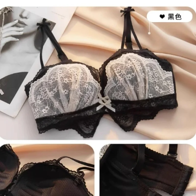 Push-up Gather Lace Bra Double U-shaped Soft Support Structure Push Up and Anti-Sagging Underwear image 2