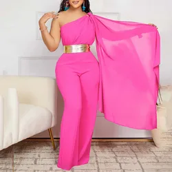 Elegant Jumpsuits & Rompers for Woman One Shoulder Flying Sleeve High Waisted Luxury Birthday Party Dinner Outfits Overalls 2024