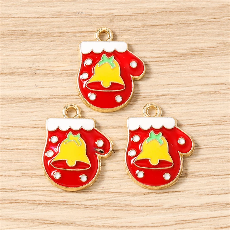 10 Stück 15x19mm Niedliche Emaille-Weihnachts-Handschuh-Anhänger für Schmuckherstellung, Ohrhänger, Halsketten, DIY-Bastelzubehör – Detail 5