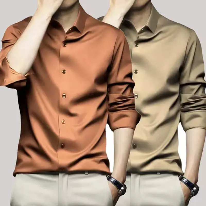 6XL short sleeve men\'s shirt Long sleeve silky formal Business spring summer casual wear breathable high quality plus-size