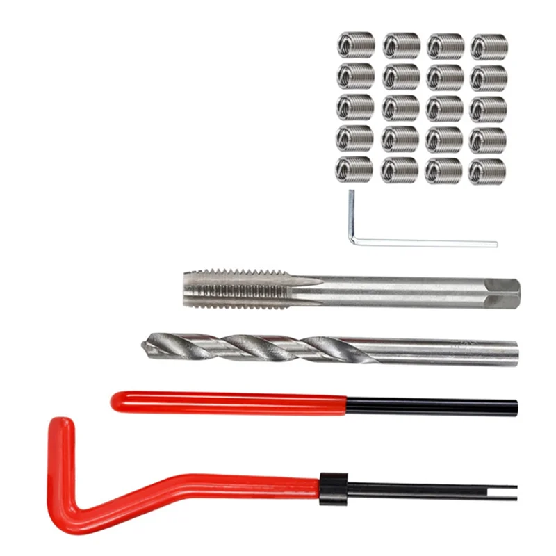 T98C-M7 Car Drill Bit Tool Metric Thread Repair Insert Kit Helical Coil Car Repair Tool Coarse Crowbar Screw Tooth Repair Kit