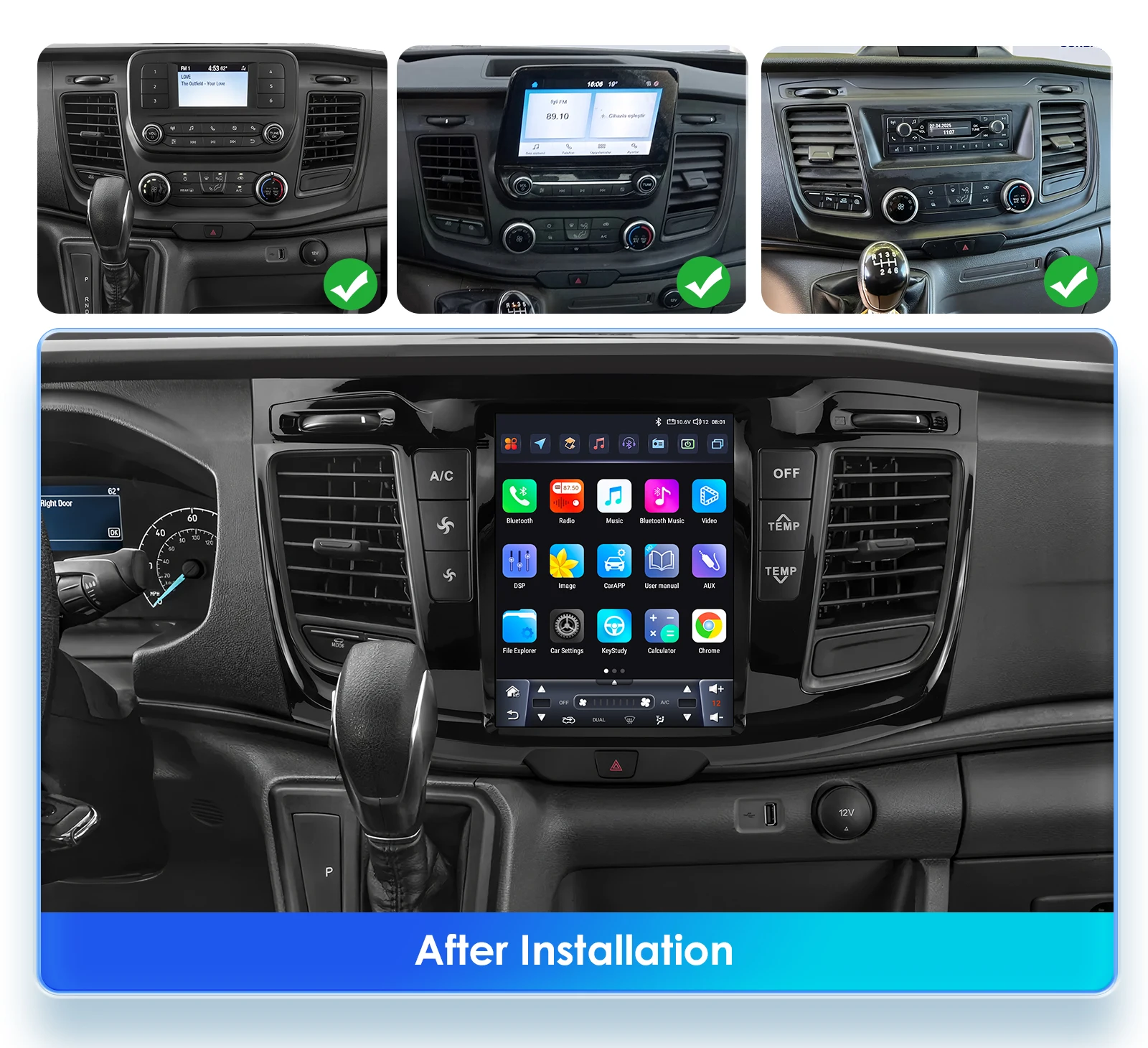 Hizpo Android 14 Auto Stereo Auto GPS Für FORD Transit 2021 2022 2023 Porträt Touchscreen Carplay 4G Wifi RDS Bluetooth 9,7" – Detail 7