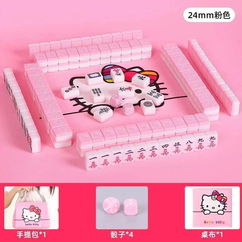 

Sanrio Numbered Mahjong 144pcs Mini 24mm Hello Kitty Mahjong Full Set with Handbag Dice Pink Red Tiles for Fun Gathering Camping