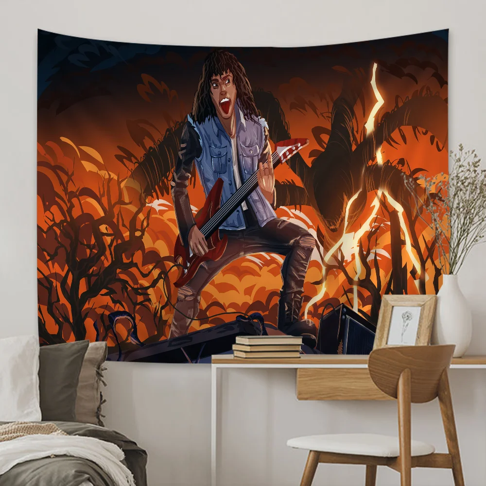 

Stranger Things E-Eddie M-Munson Printed Large Wall Tapestry Indian Buddha Wall Decoration Witchcraft Bohemian Decor Blanket