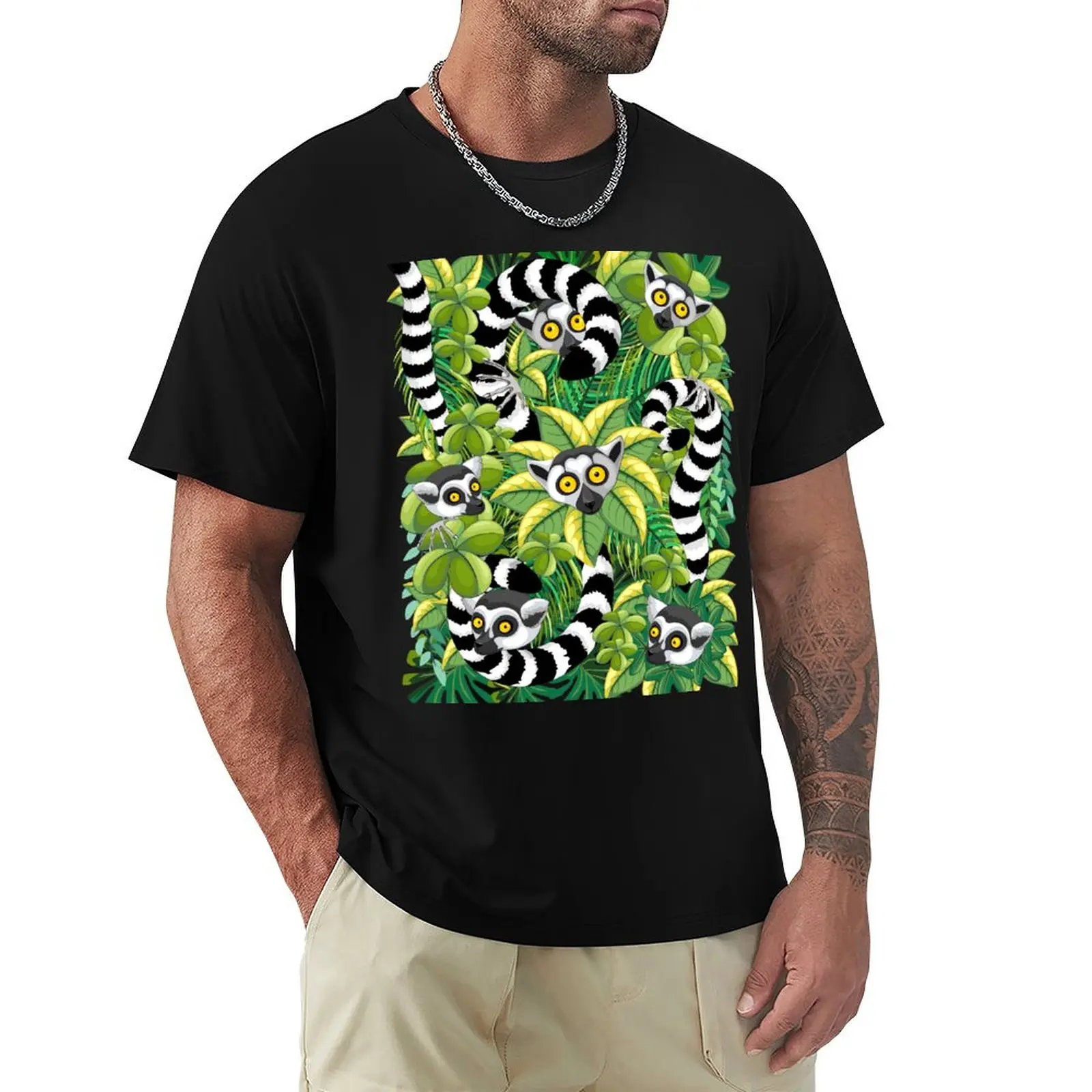 Lemurs in Madagascar Rainforest T-Shirt Lightweight Print T-Shirt