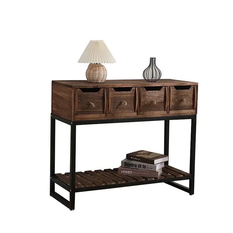 

American Solid Wood Storage Cabinet Bedroom Retro Living Room Cabinets Porch Display Cabinets Nordic Iron Art Balcony Cabinet