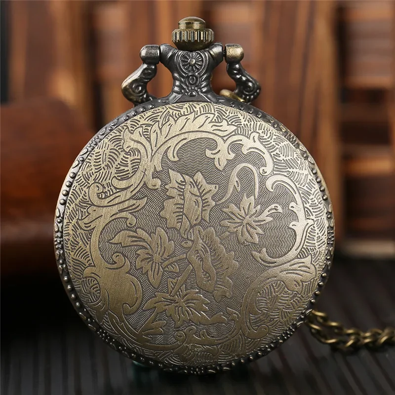 Bronze Fire Fighter Design Men's Quartz Analog Pocket Watch Fireman Theme Watches Sweater Necklace Chain Reloj De Bolsillo