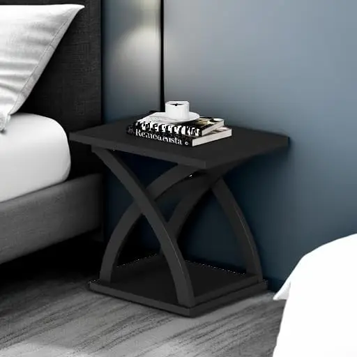 ChooChoo End Side Table, Modern End Table with Storage Shelf, X-Design Side Table Living Room (Black)