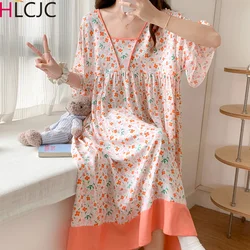 2023 Short Sleeve Thin Nightdress Female Summer New Viscose Women's Nightgowns Fashion Night Wear Printed Loose Sleeping Dress