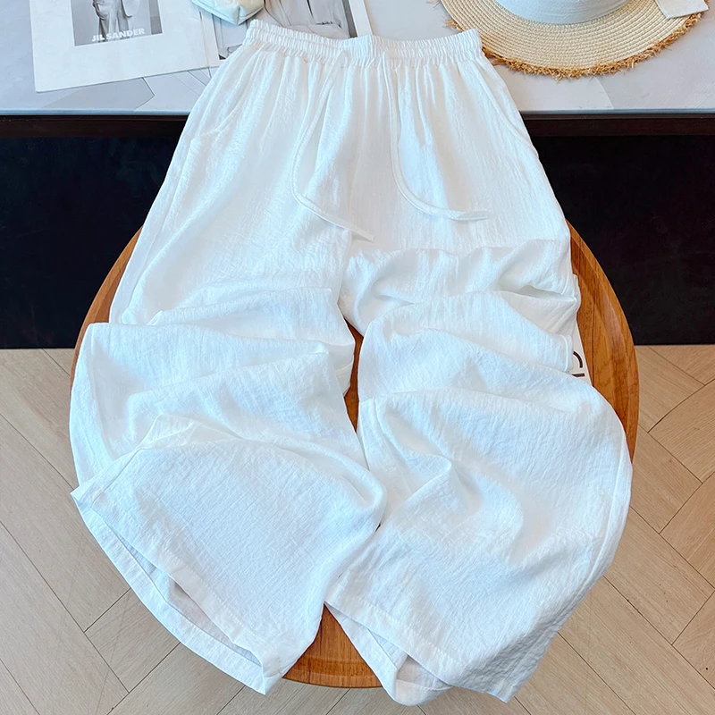 Cool White Women's Wide Leg Pants Summer 2026 New Style Versatile Casual Cotton Trousers mid High Waist No Brand Registered